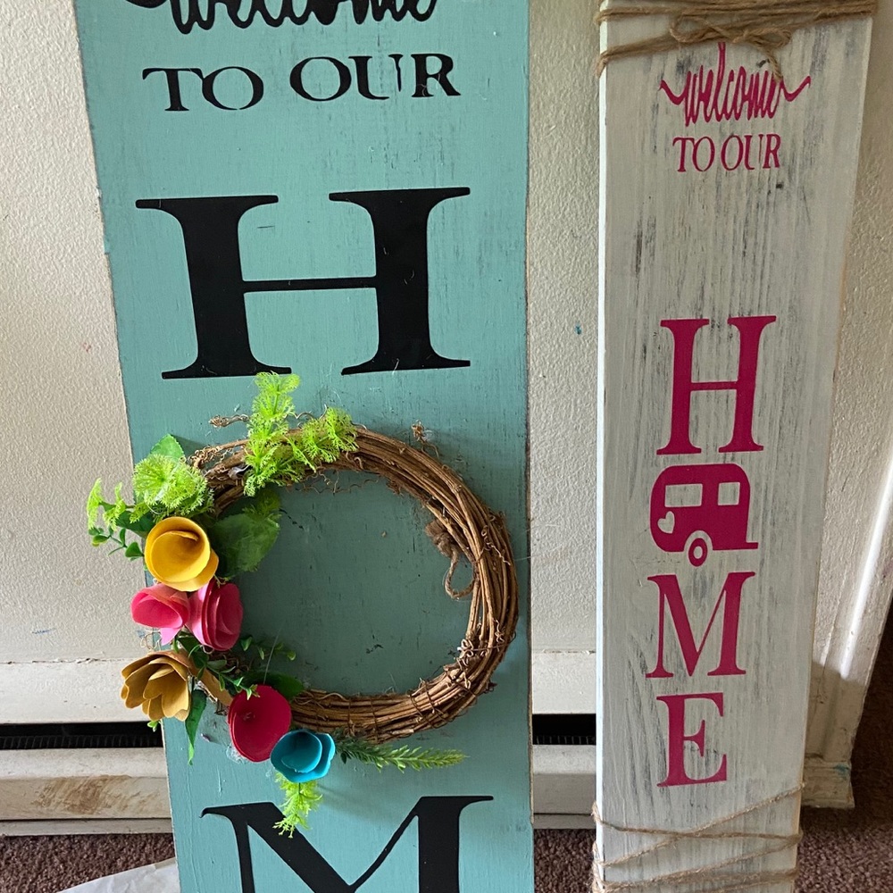 Handmade wood welcome signs